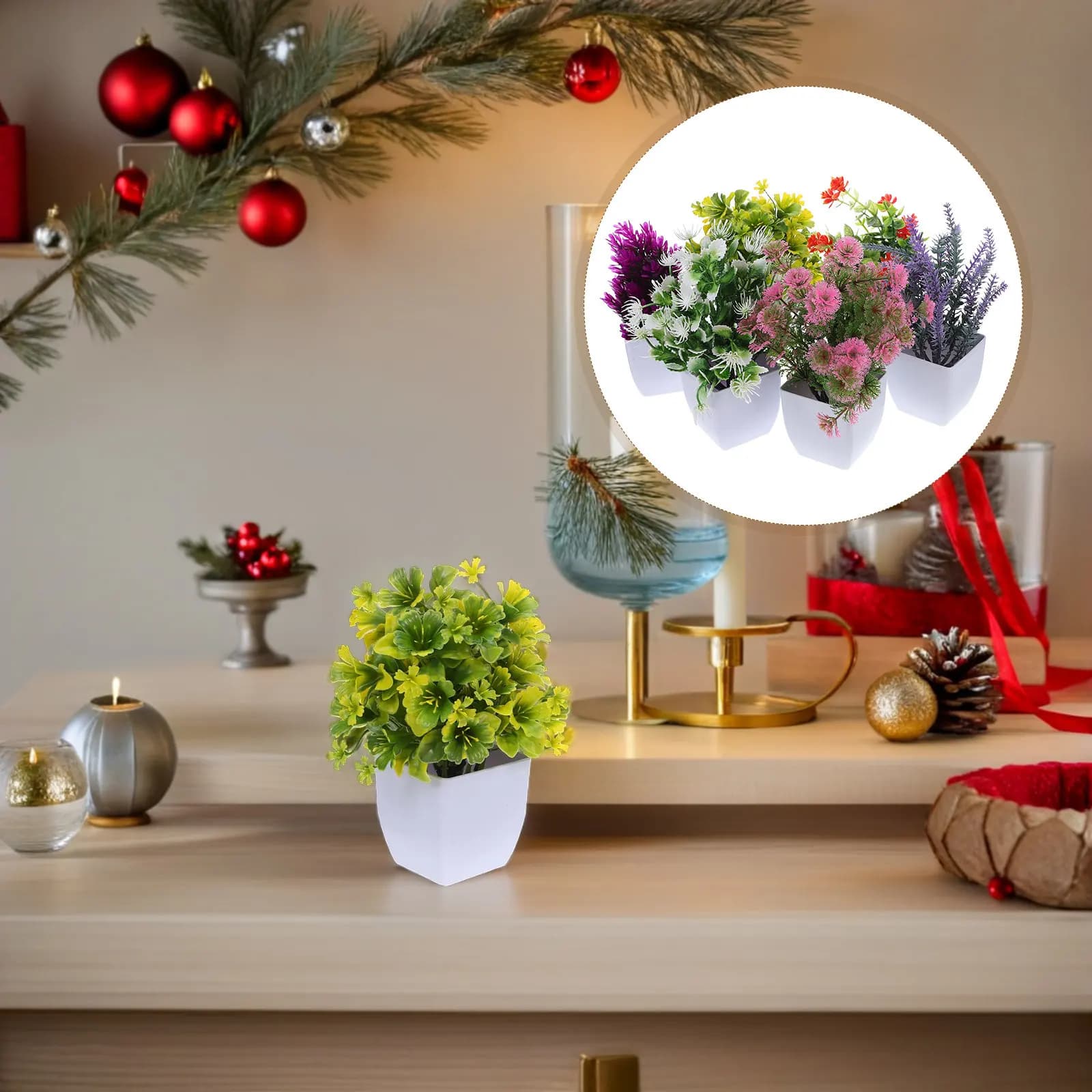 6 Pezzi Mini Piante Artificiali in Vaso, Fiori Finti Realistici, Decorazione in Vaso di Plastica per Casa, Ufficio, Giardino, Vegetazione Decorativa