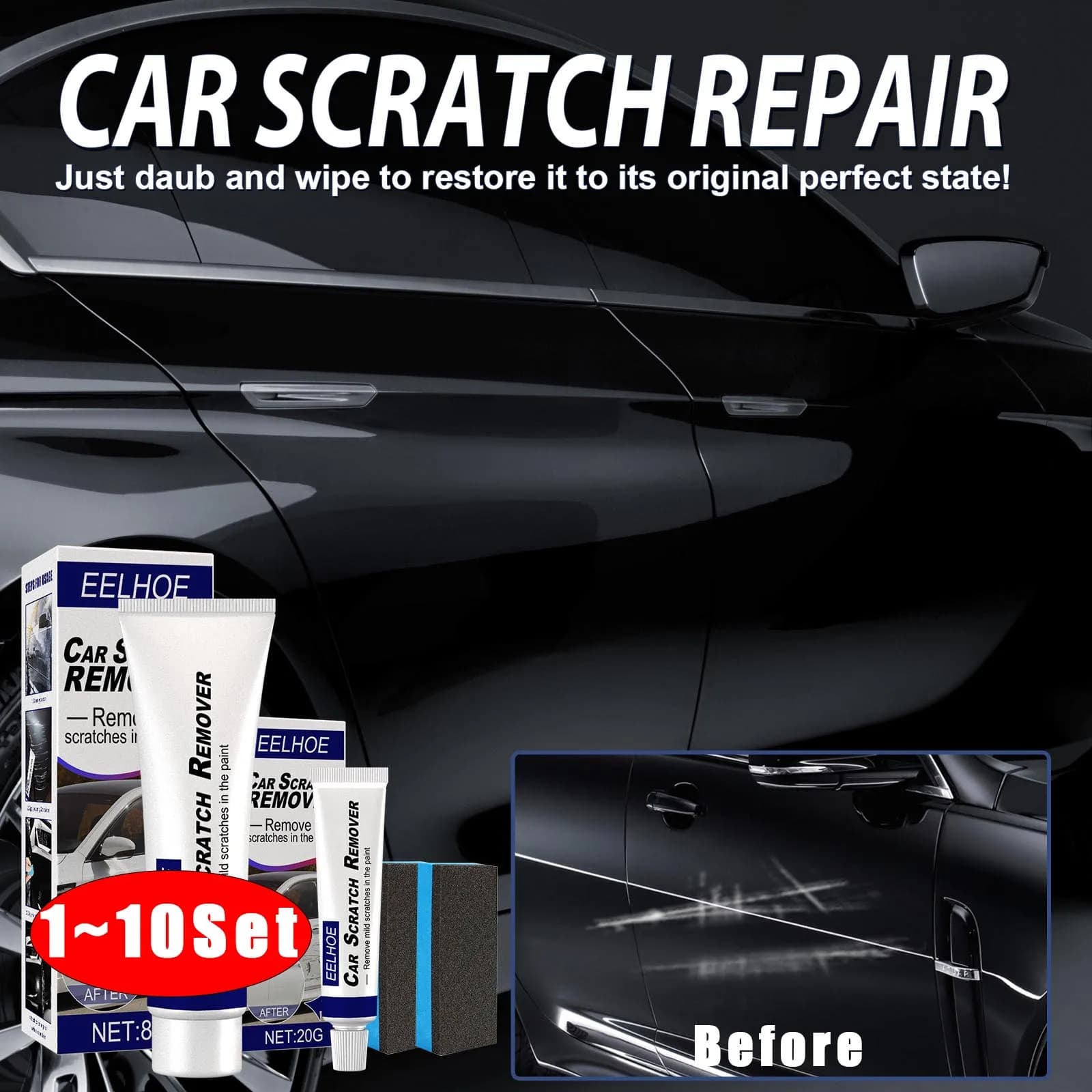 Kit di lucidatura per riparazione graffi con cera per styling auto, composto per molatura per carrozzeria, crema antigraffio, cura della vernice, strumenti per la pulizia dello smalto per auto