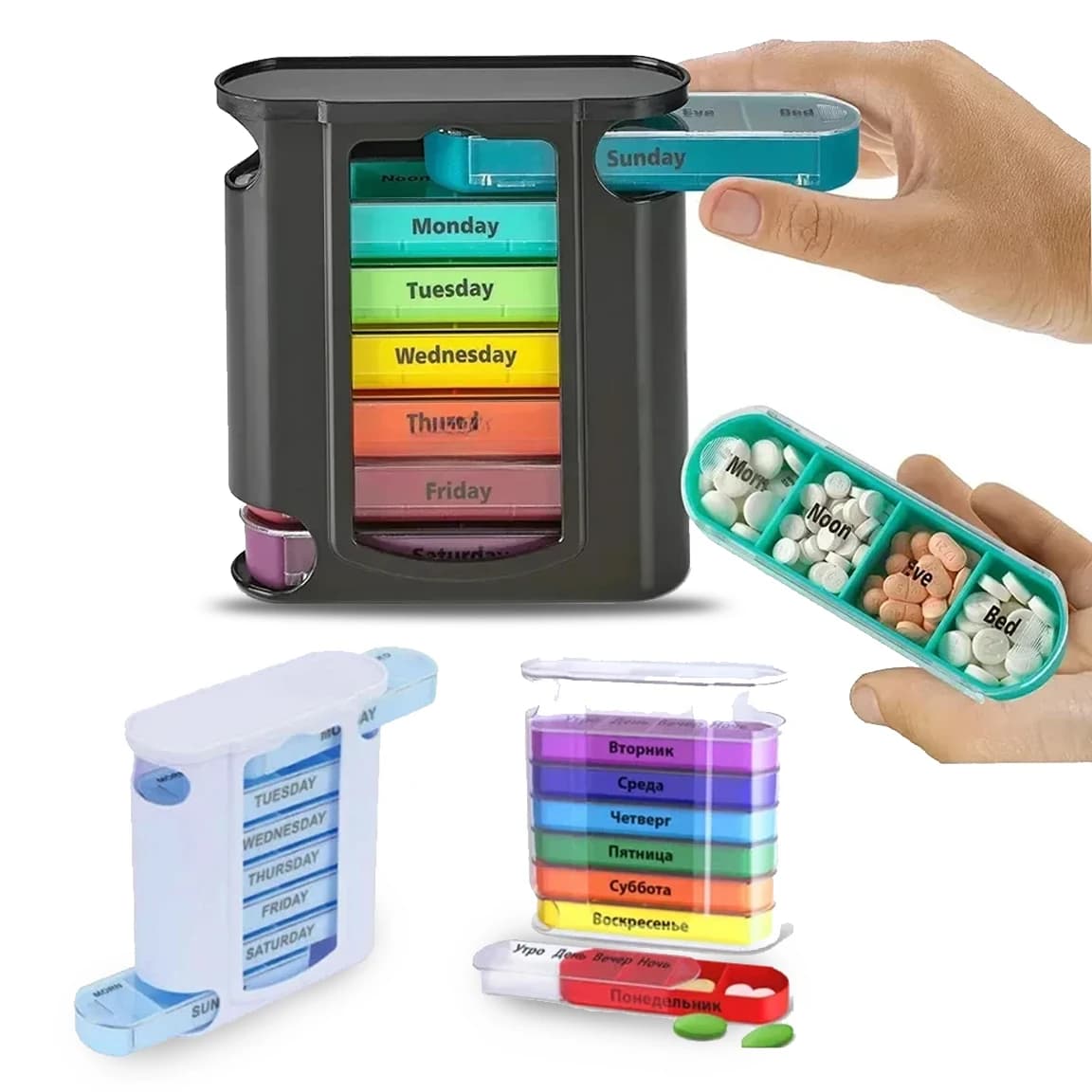 Portapillole per medicinali da 7 giorni con 28 griglie Portapillole settimanale da viaggio Kit di pronto soccorso per anziani Scatola portapillole per medicinali