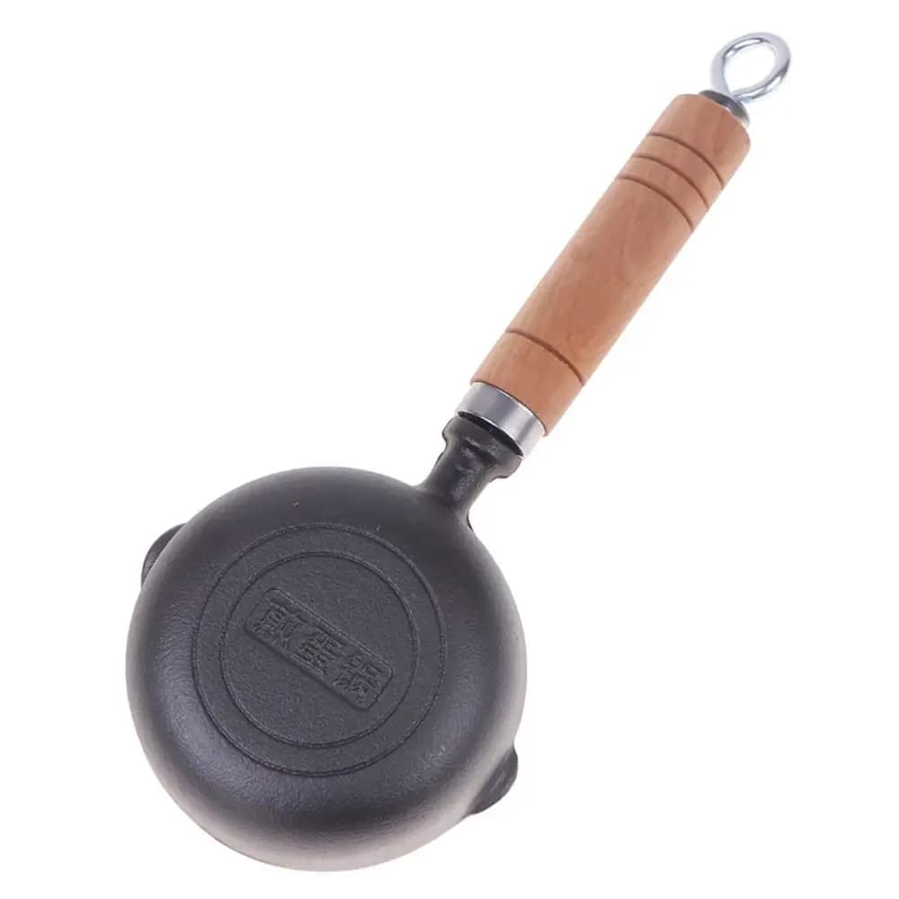 11/13 cm thickened cast iron egg pan Double spout mini cooking pan Uncoated wooden handle Non-stick pan