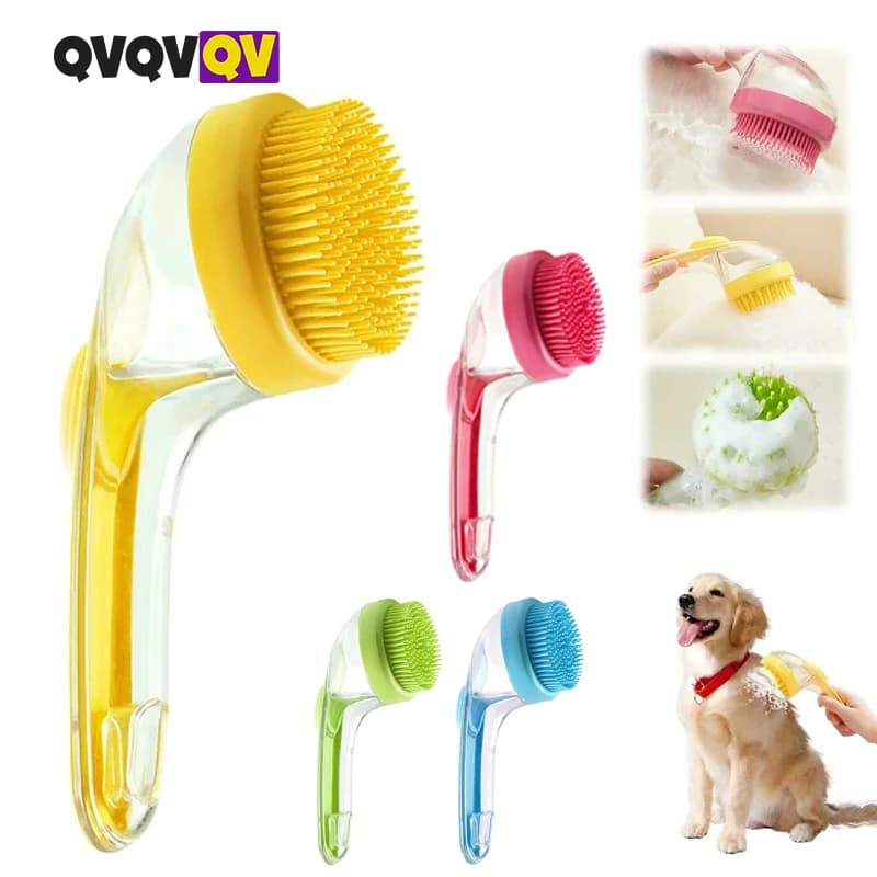 1PCS Pet Bath Brush with Shampoo Dispenser, Dog Bath Brush Soft Silicone Bristle for Bathing Pets Grooming Massage Brush