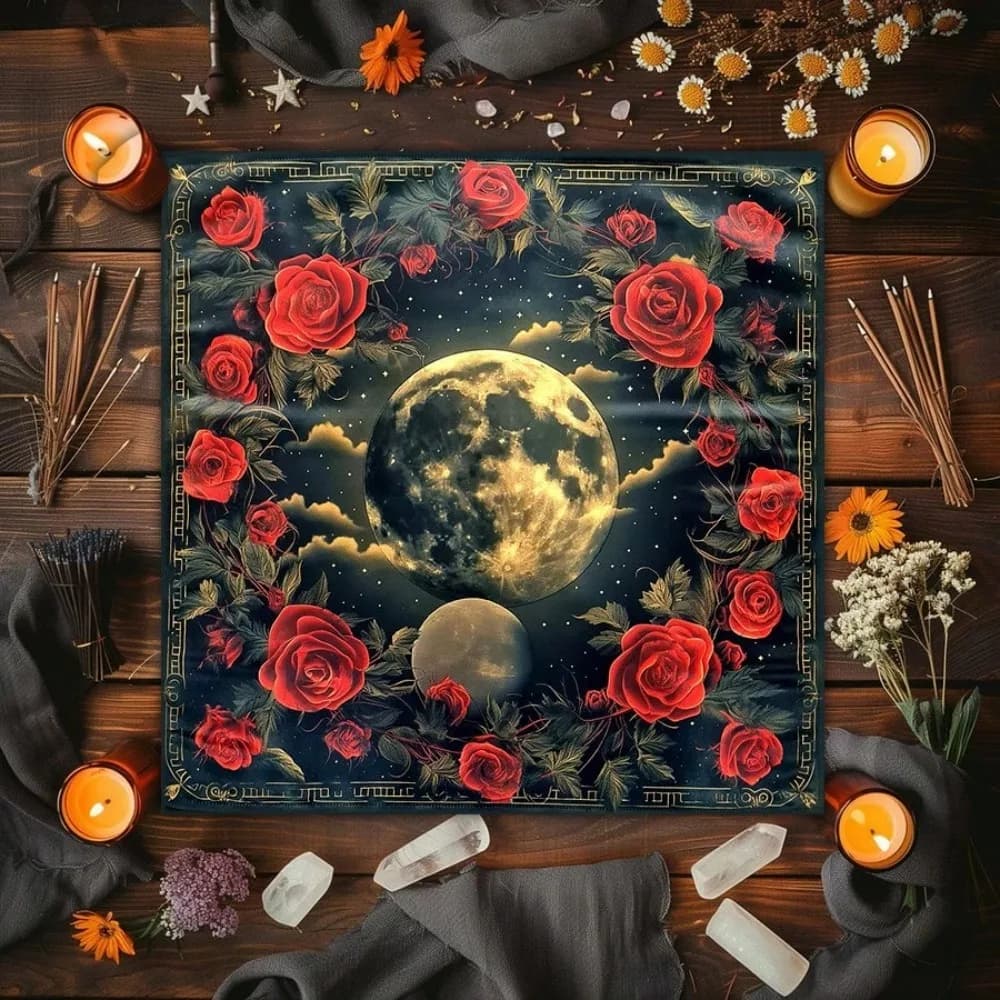 Tovaglia in Poliestere con Stampa Digitale Mandala Luna Tarocchi, Varie Misure, per Stregoneria, Lettura Carte Oracolo, Altare, Stanza