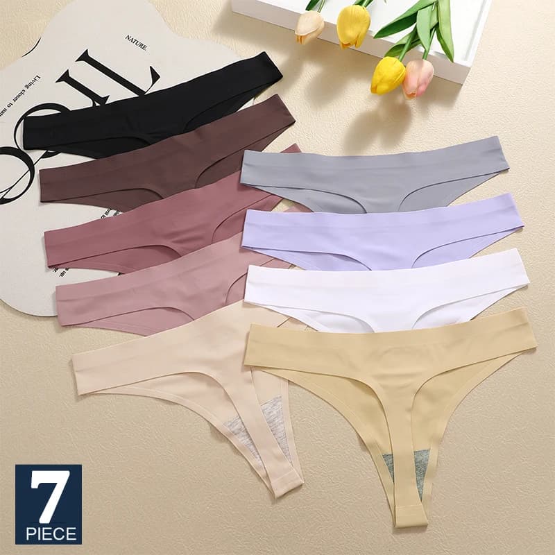 FINETOO 7Pcs Seamless G String Women Panties Ice Silk Sexy Briefs Thong Low Waist T-back 9 Solid Color Underwear Femlae Lingerie