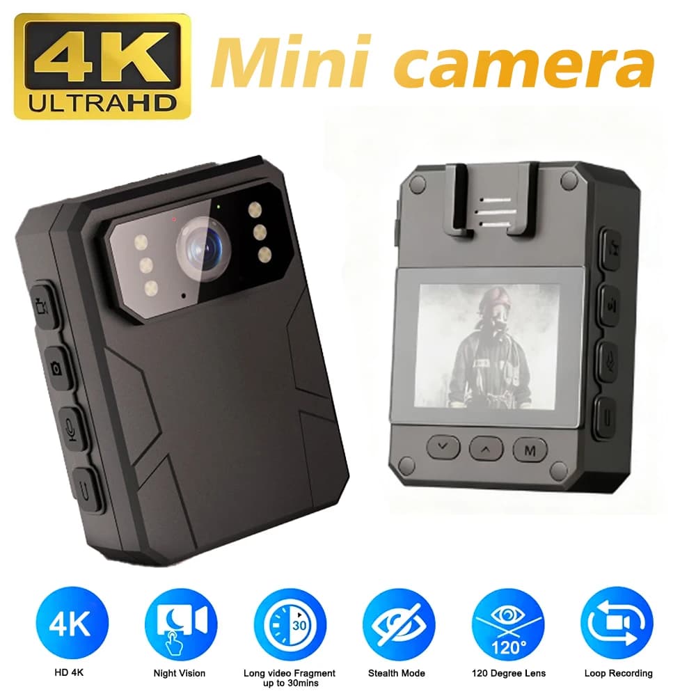 Mini registratore della polizia con fotocamera digitale 2K/4K/1080P con schermo HD IPS Fotocamera indossata dal corpo della polizia HD, fotocamera portatile indossabile