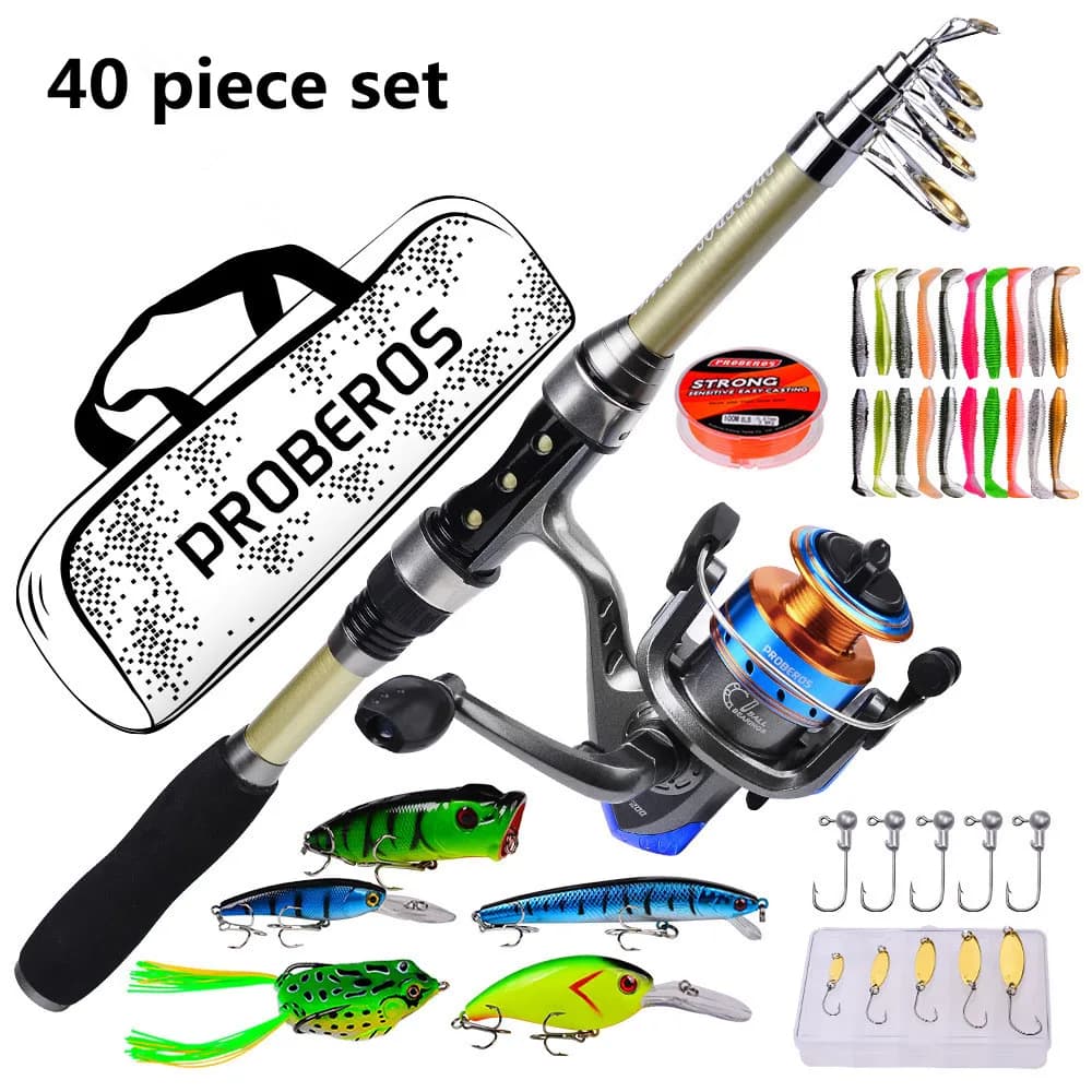 Set da 40 pezzi di nuove canne da mare, canne volanti remote, esche morbide, ami da pesca Lei Wa, lenze, forniture per la pesca all'aperto