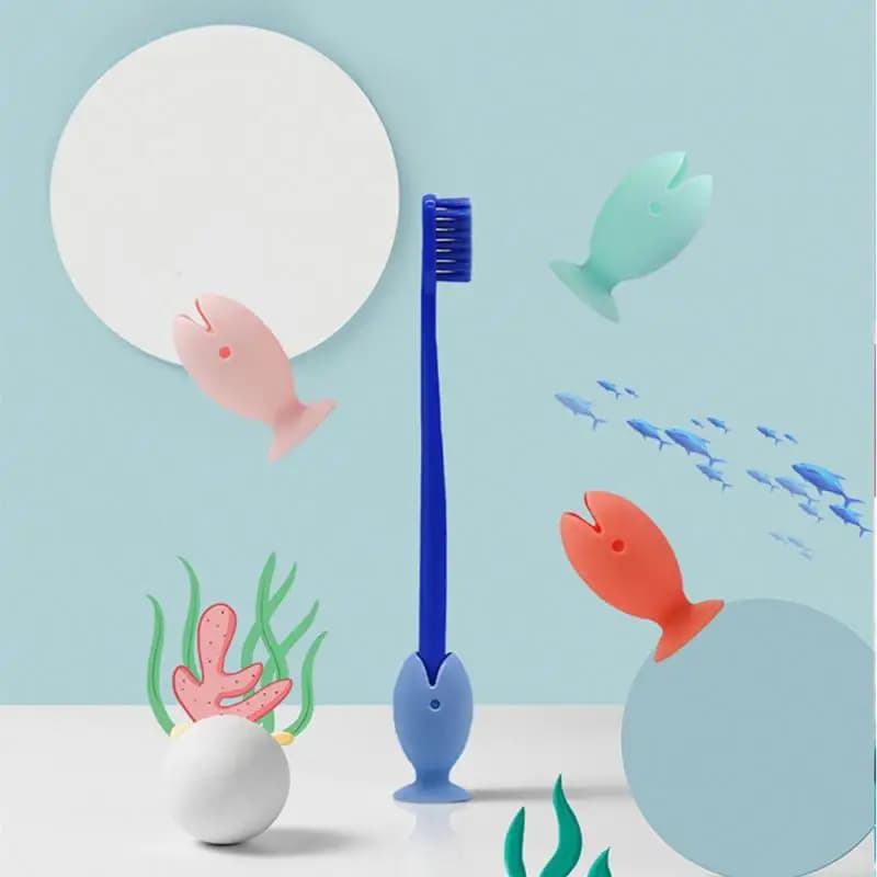 Portaoggetti per spazzolino da denti in pesce Porta spazzolino da terra con ventosa Copri spazzolino portatile Porta spazzolino in silicone