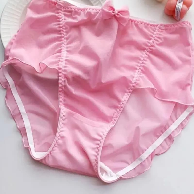 Pink Women Girls Princess Style Panties Big Size Chiffon Cute Kawayi Bow Ruffle Soft Briefs Cosplay 100kg Can Wear Underwear