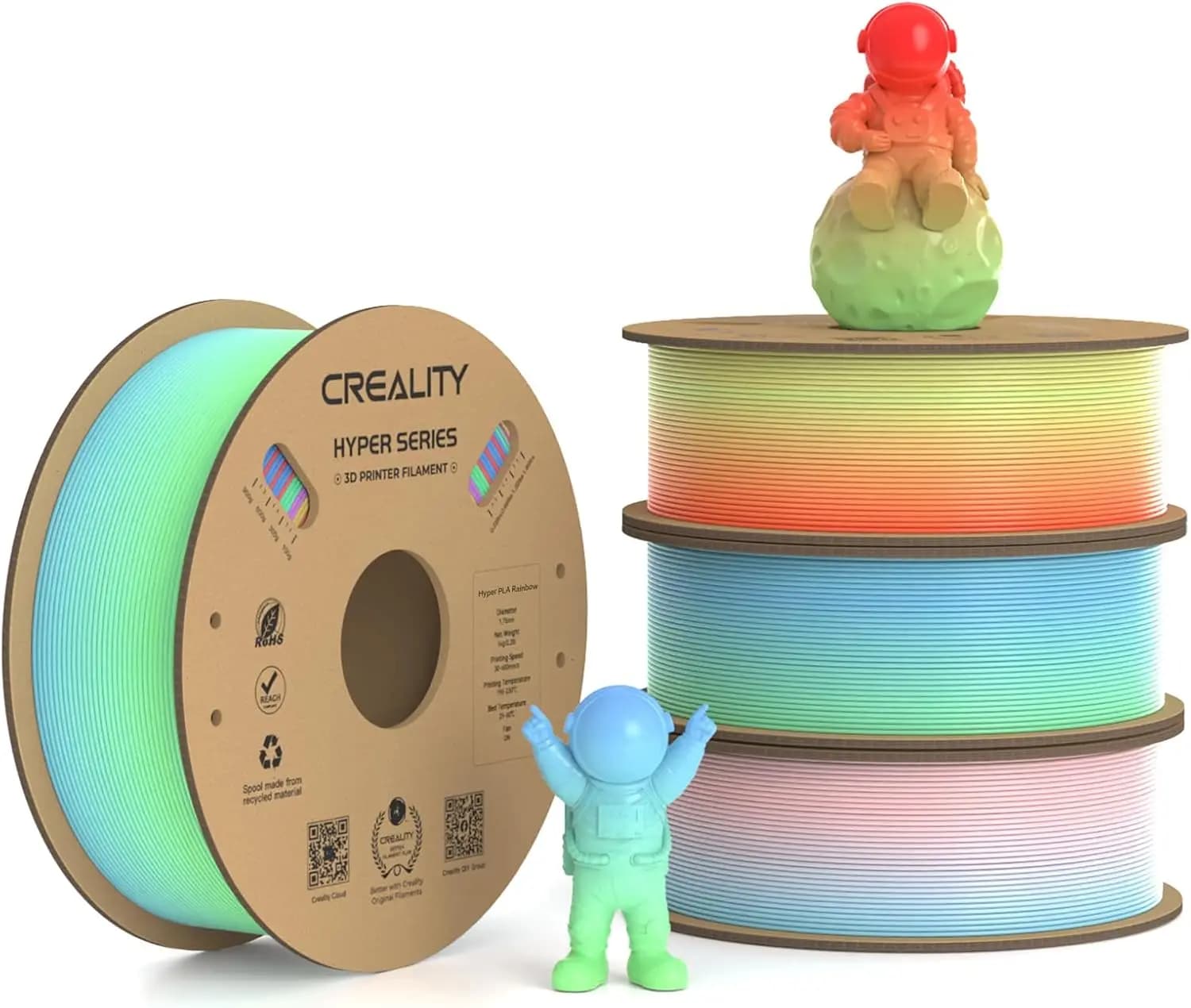 High Speed PLA Filament 1.75mm, 30-300mm/s, +/-0.02mm Accuracy, 4kg Rainbow Pack, Fit Most FDM Printers