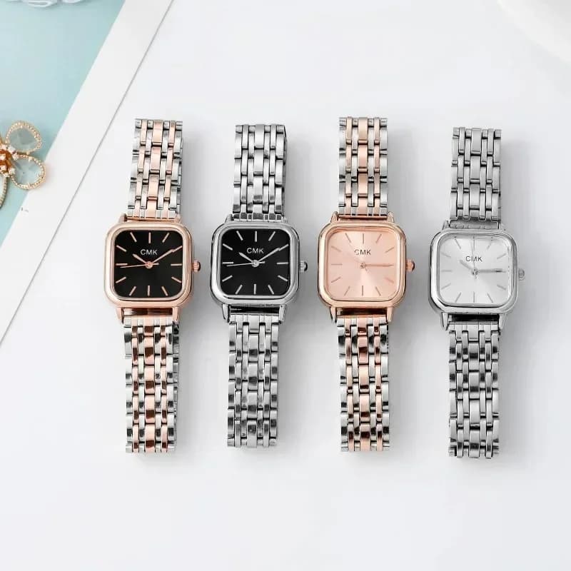 Stainless Steel Powder Watch for Women, Fashion Minimalist Design, Small Quadrate Dial, Quartz Movement, Relojes Para Mujer