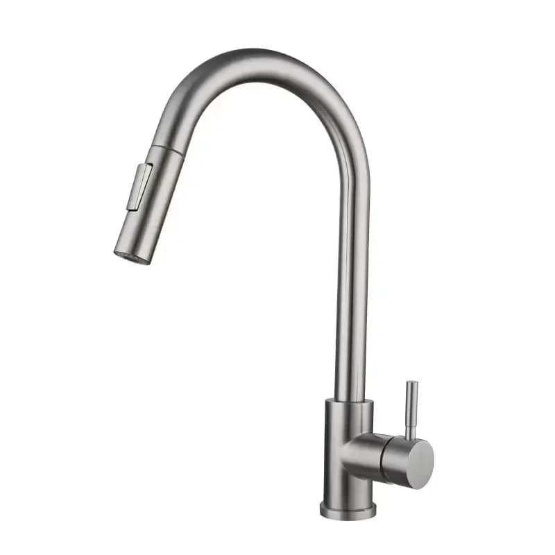 YXS Rubinetto da cucina Foro singolo Beccuccio estraibile Lavello da cucina Miscelatore Testa spruzzatore a flusso Rubinetto miscelatore cromato/nero