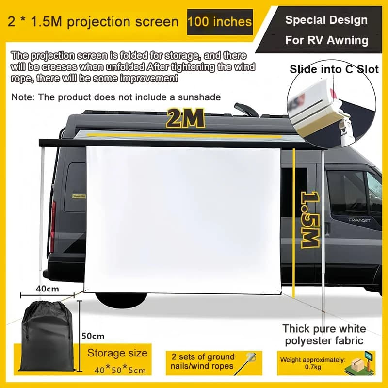 1set RV Projector Screen Kits With C Channel Awning Bead Beder For Fiamma Dometic Motorhome Caravan Camper Van RV Accessories