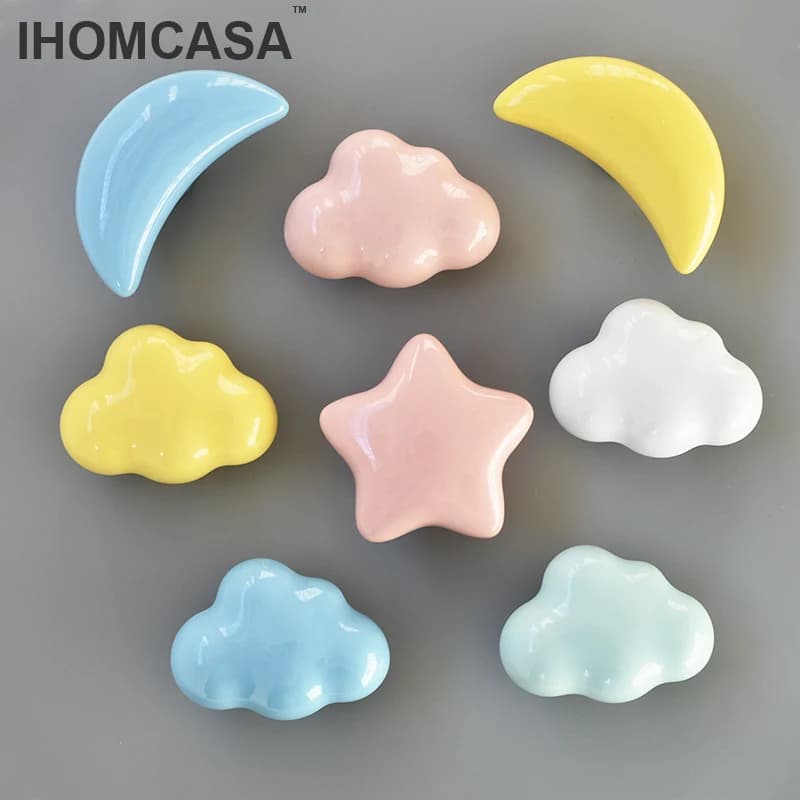 IHOMCASA Maniglia in ceramica Maniglie per cassetti per mobili Armadio Guardaroba Maniglia per porta Nuvola e stelle Maniglie per mobili all'ingrosso