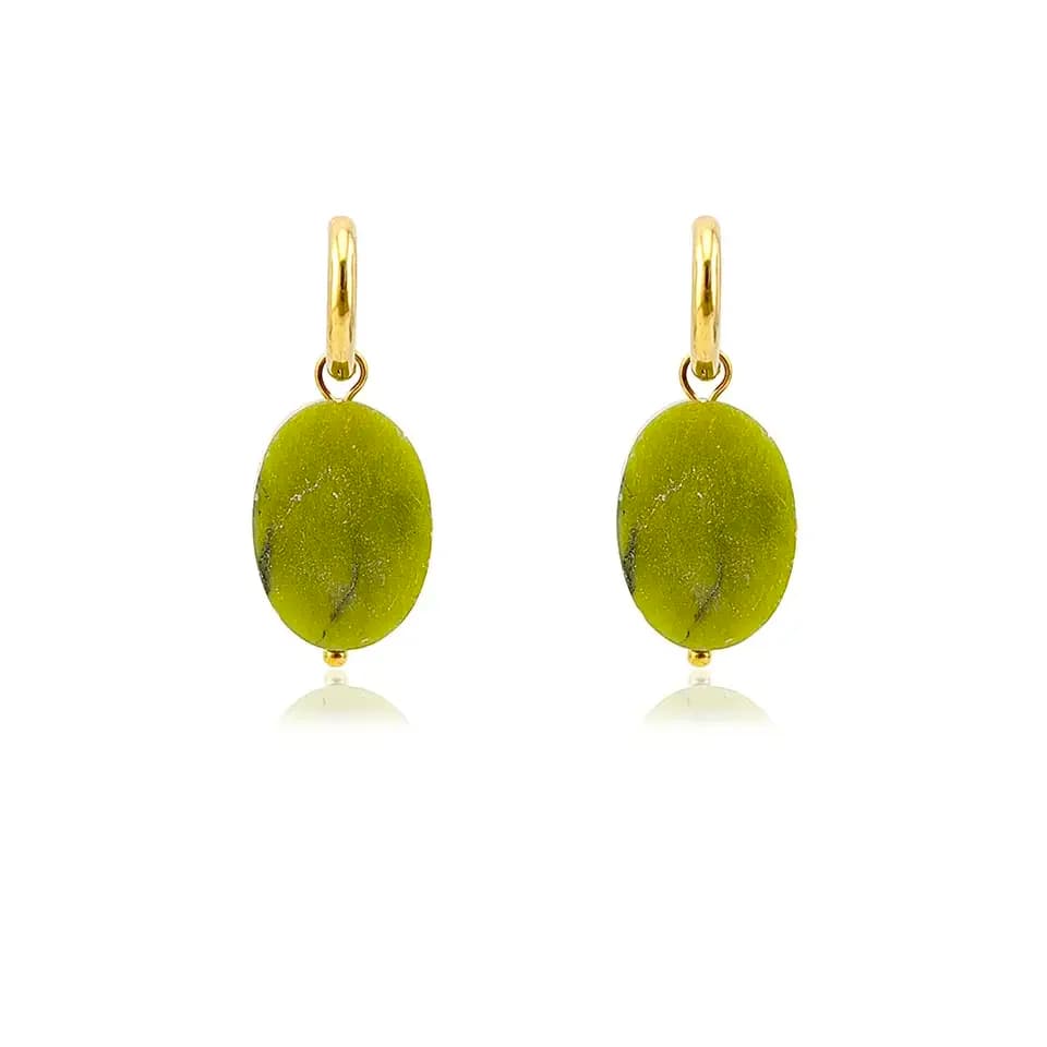 Women Earrings With Stones Ohrringe Natural Oval Green Stone Earrings Stainless Steel Hoop New 2025 36