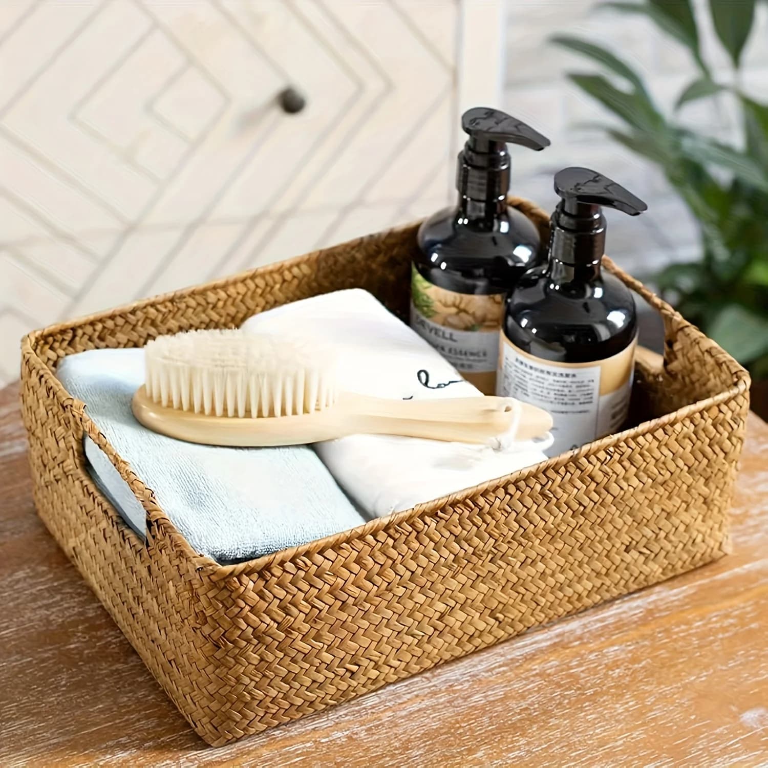 Rattan Basket Braided, Rectangular Organizer for Bathroom, Bedroom, Living Room, Decorating in Vimini Resistant, Handbag holder