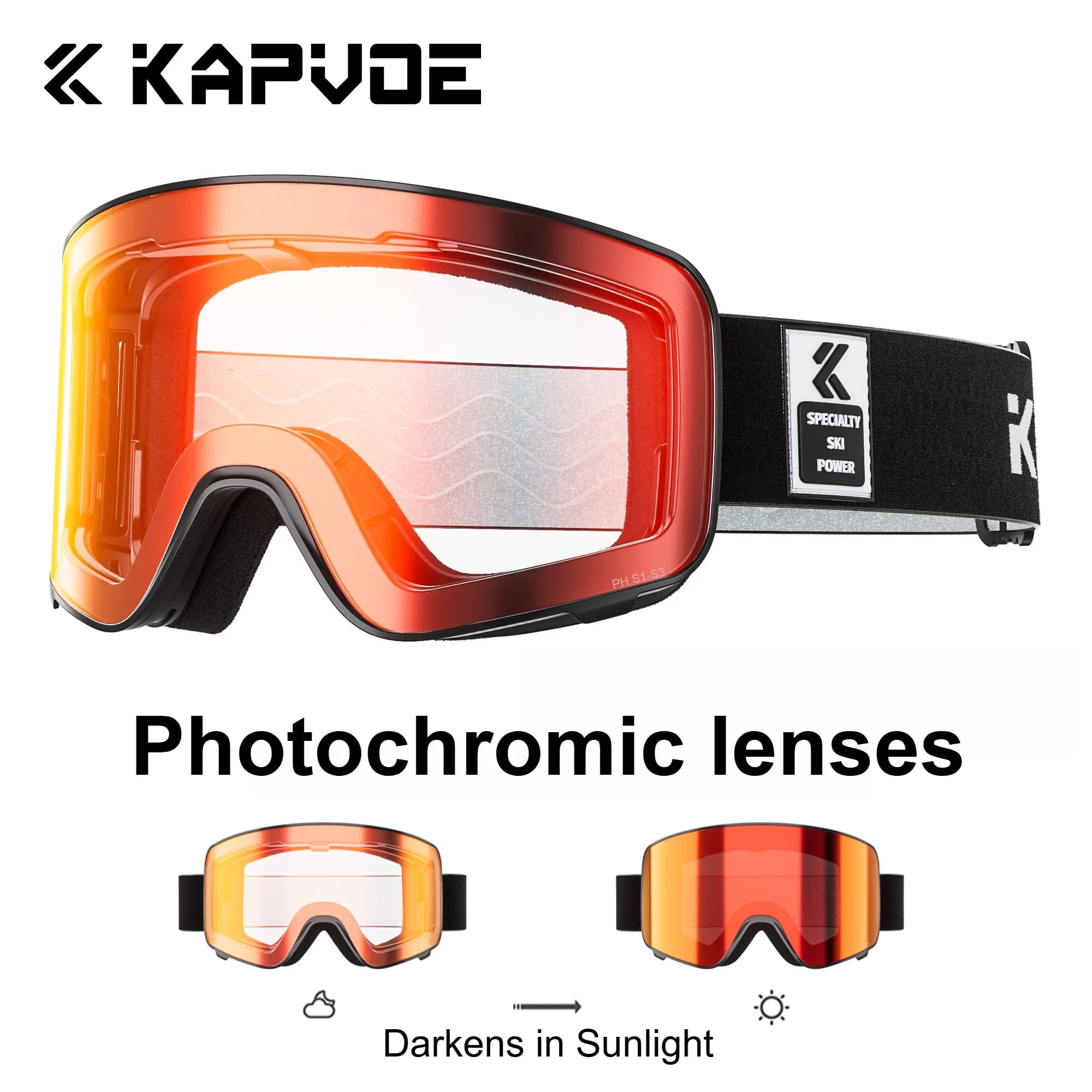 Kapvoe Protezione UV400 Uomo Donna Occhiali da sci Occhiali da sci fotocromatici Lenti antiappannamento magnetiche Occhiali da sole da neve Occhiali sportivi