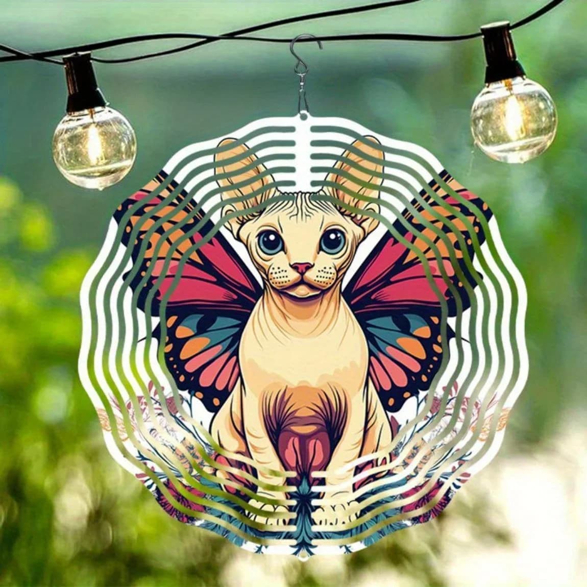Metal Wind Chime, Winged Cat Design Outdoor Garden Spinner, Dual Direction Rotating Wind Spinner for Patio Decor, Garden