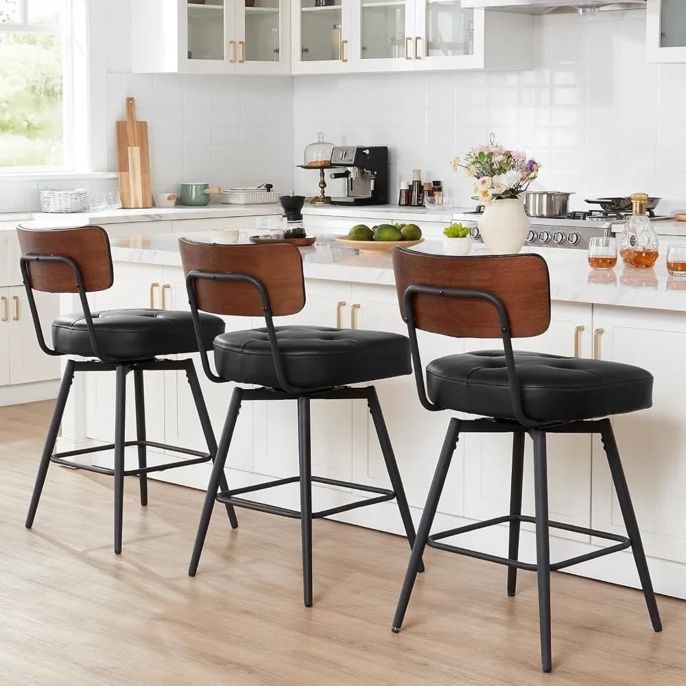 Set di 3 sgabelli da bar, sgabelli da bar ad altezza bancone, moderni 360 ° Sgabelli Girevoli da Bancone con Gambe in Metallo, Sgabelli da Bar in Pelle, Personalizzabili