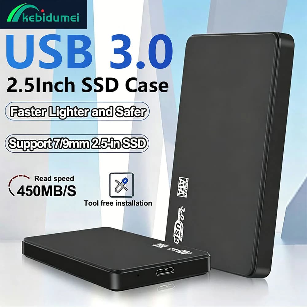 Kebidumei Box Esterno per HDD da 2.5" SATA a USB3.0 con Cavo USB3.0, Custodia in ABS per Disco Rigido Mobile, Box Esterno SSD per Laptop