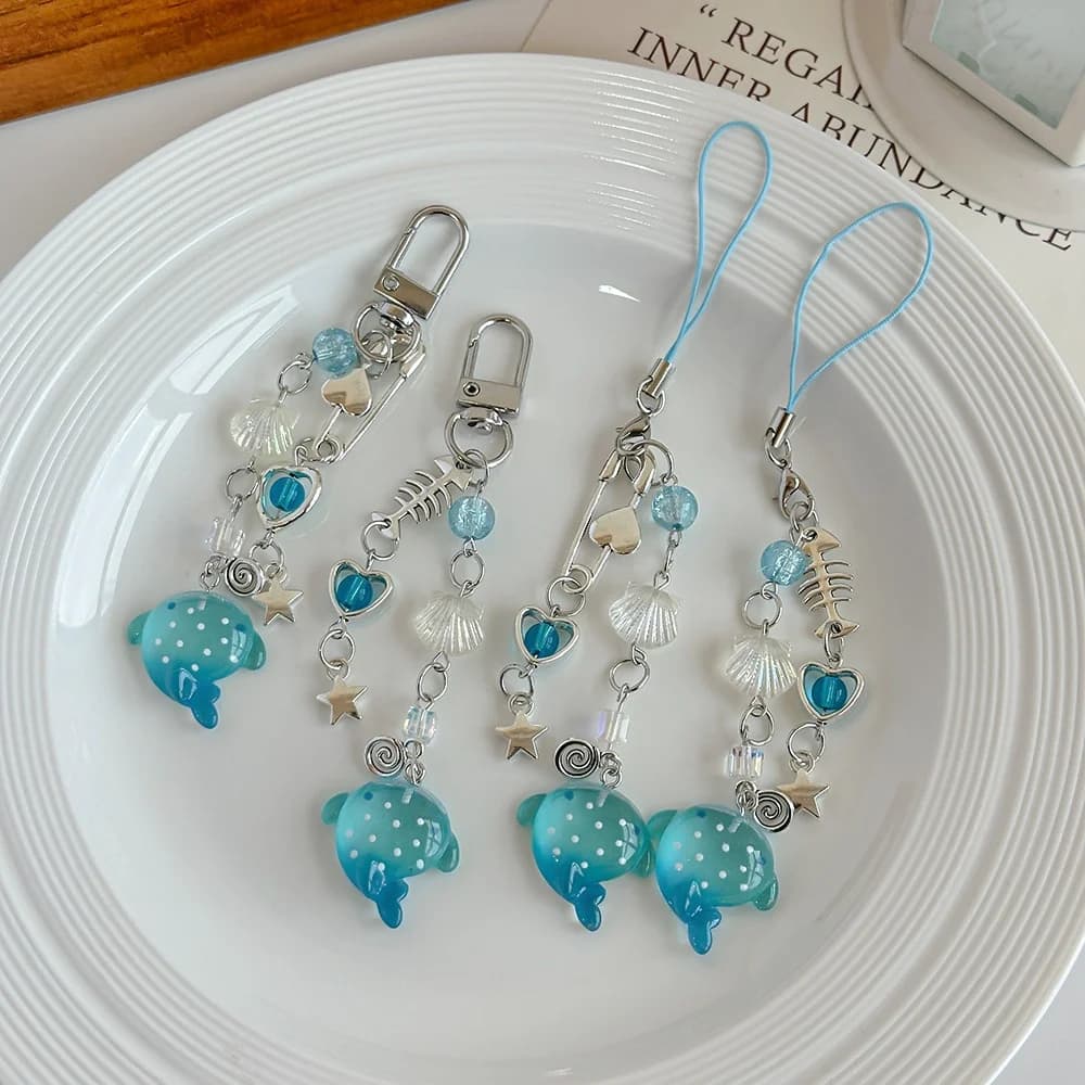 Keychain Bag Pendant Shark Charm Keyring Marine Shark Keychain Lightweight Beaded Phone Chain For Handbags Keys