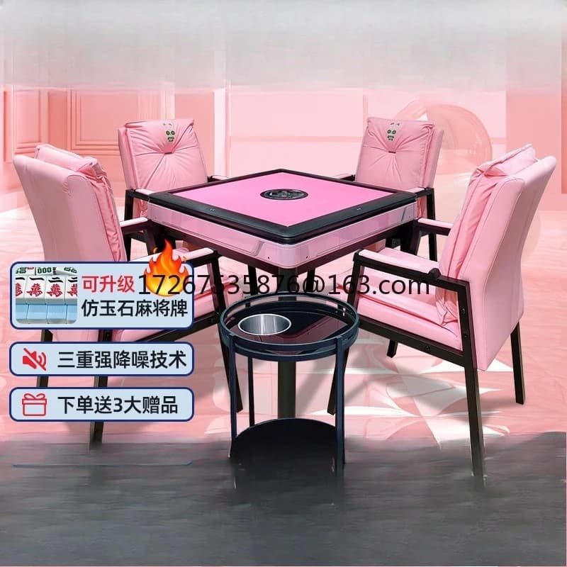 Sala giochi automatica senza operatore per scacchi e carte, macchina automatica per mahjong con sedia e tavolino, set da mahjong 7 pezzi.