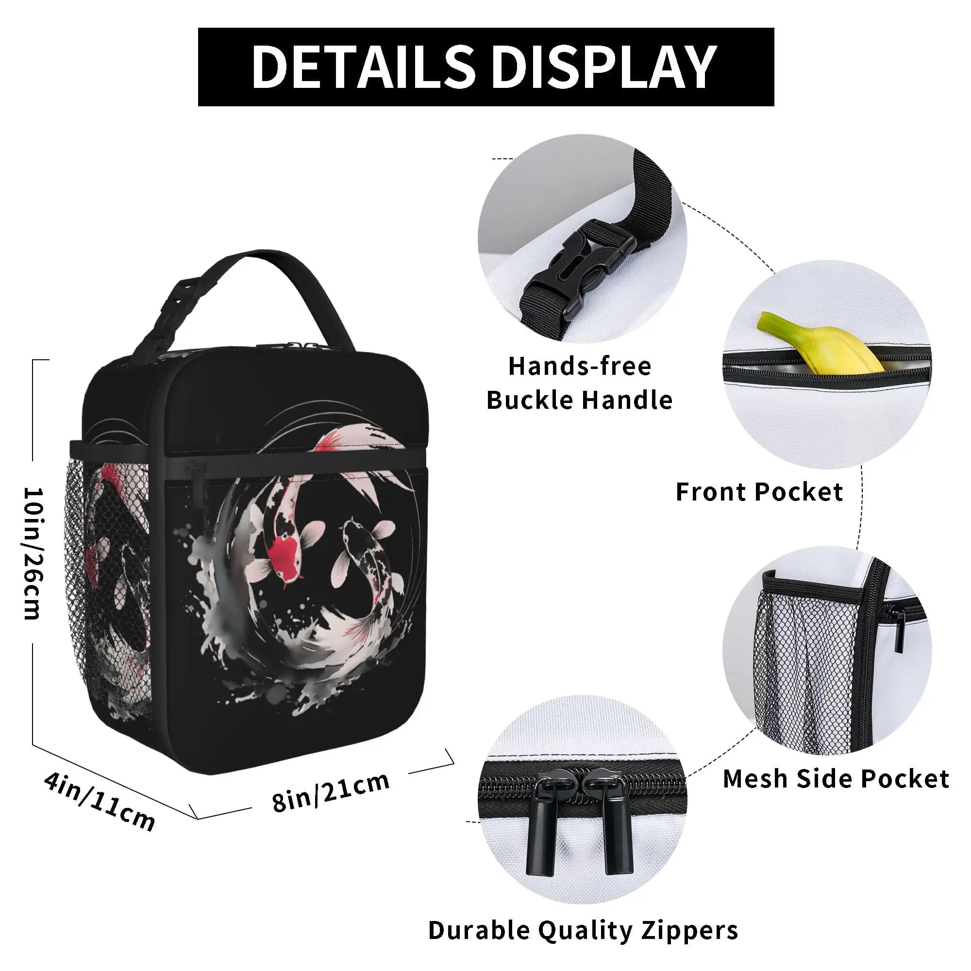 Yin and Yang Japanese Koi Fish Thermal Insulated Lunch Bags for Office Portable Food Bag Container Thermal Cooler Lunch Box
