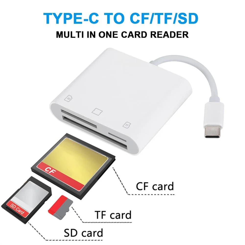Adattatore per scheda SD 3 in 1 da tipo C a CF/SD/TF Lettore di schede di memoria CF SD TF Lettore di schede per fotocamera compatto per iPad iPhone 15