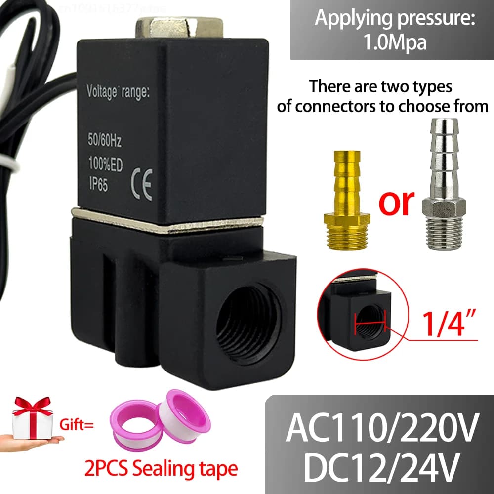 DC12/24V AC110/220V Normalmente Chiuso 1/4 "Silenzioso Senza Olio Bidirezionale Normalmente Chiuso Elettrovalvola Pneumatica 304/Giunto Bronzo