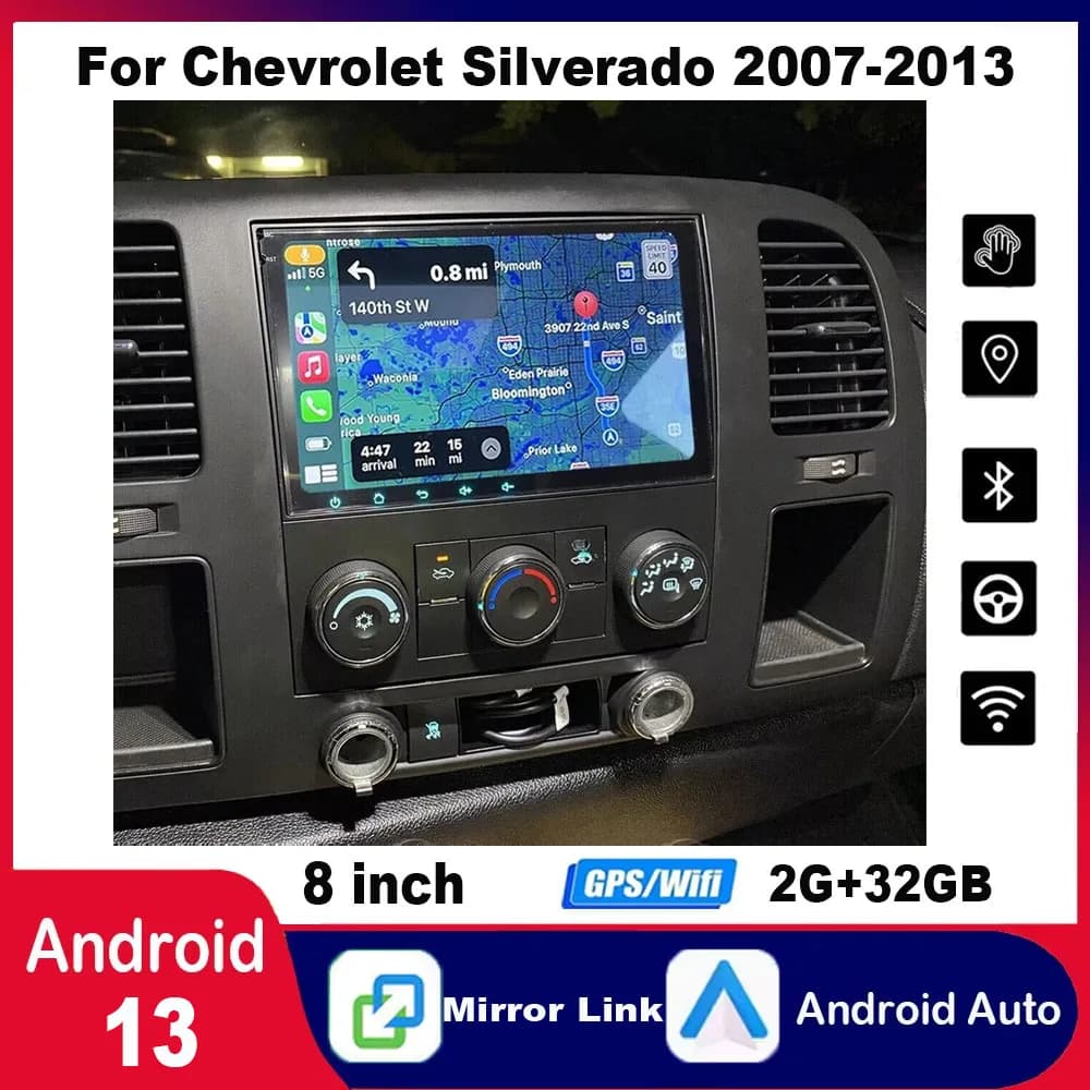 Navi GPS per autoradio da 8 pollici compatibile per Chevrolet Silverado 2007-2013 DSP AHD Android 13 adatto per Carplay e Android Auto