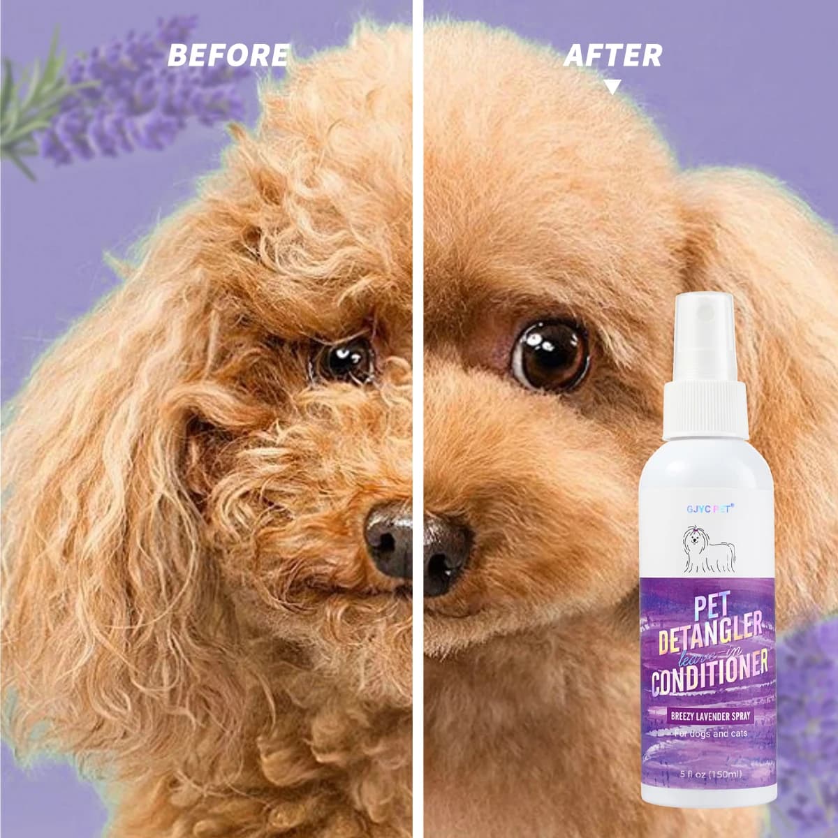 Spray districante per peli di animali domestici alla lavanda, balsamo senza risciacquo, ammorbidisce la pelliccia annodata per cani e gatti