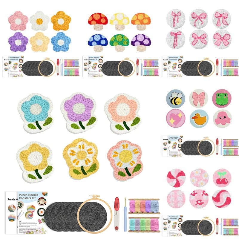 GATYZTORY 6pcs/Set Flower Embroidery Punch Needle Coaster Kit Magic Needle For Embroidery Set Craft Supplies For Adult DIY Tools