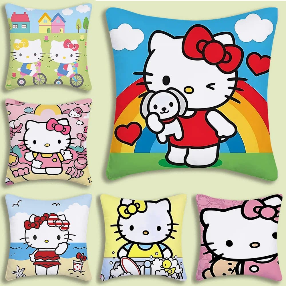 Cartoon Cute Hello Kitty Pillow Covers Cartoon Sofa Decorative Home Double-sided Printing Short Plush Cute Cushion Cover