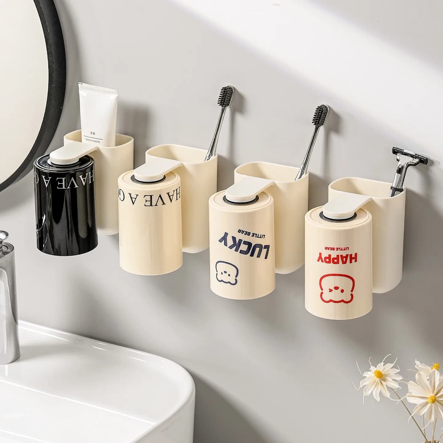 Portaspazzolino e Portabicchieri Magnetico da Parete Senza Foratura, Supporto per Spazzolini per Coppie, Accessori Bagno
