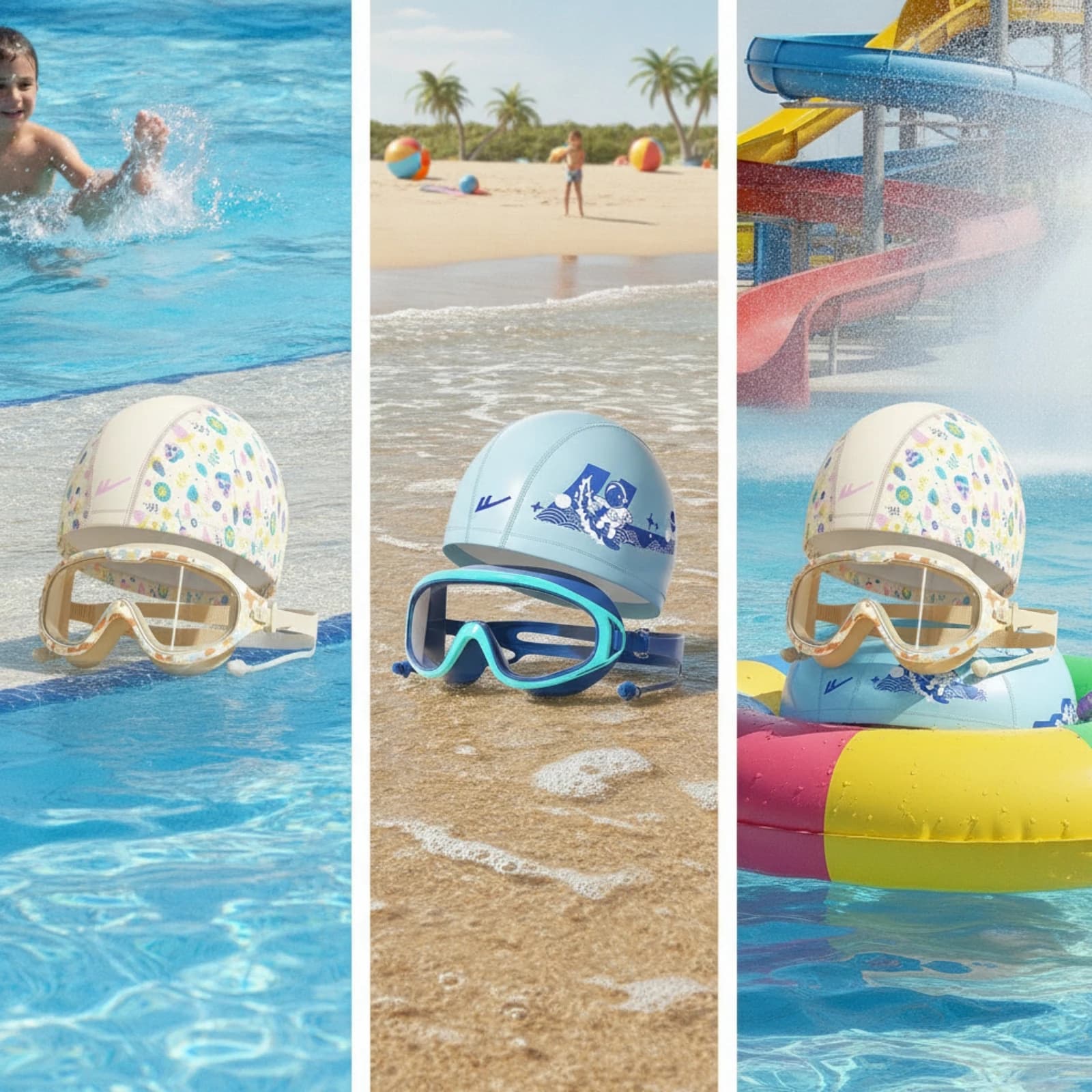 Swim Goggles with Cap Leak-Proof Swimming Goggles with Swim Cap Eyewear Anti-Fog Waterproof for Children, Pool Days