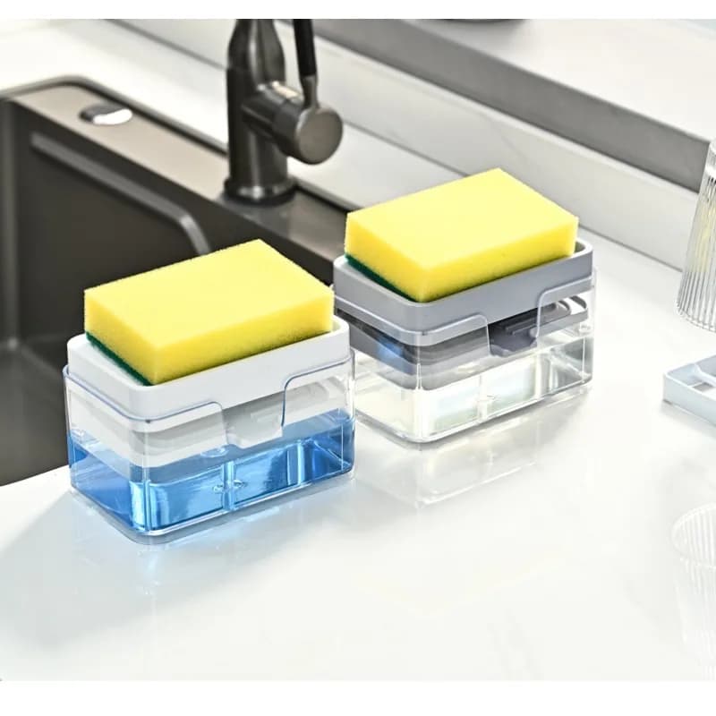 1pc Creative Press Soap Dispenser Automatic Liquid Box with Dish Brush for Kitchen Washing Pot and Cleaning Household Supplies