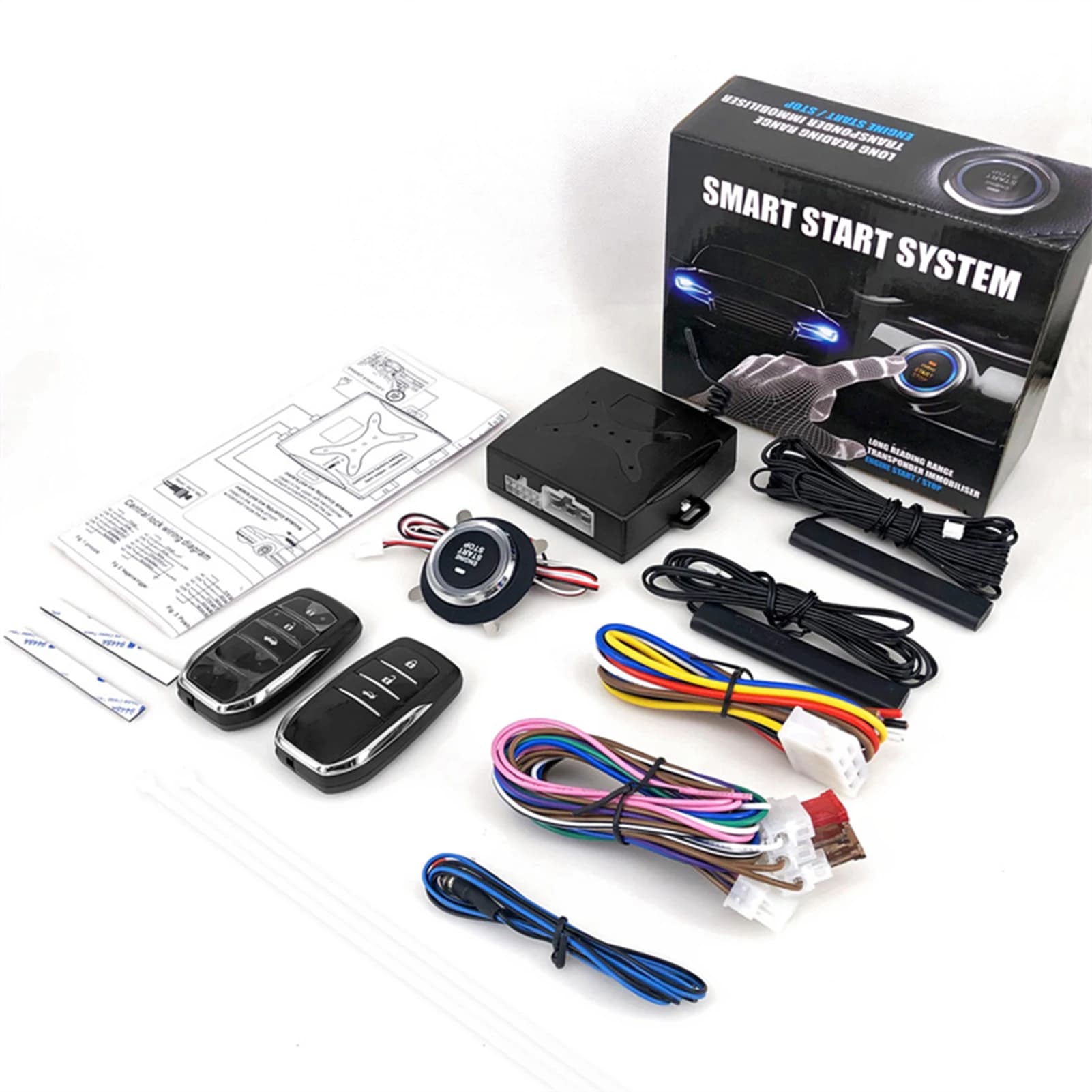 12V Keyless Entry System Car Start And Stop Buttons Keychain Kit Central Door Lock With Remote Control Universal Car Accessories