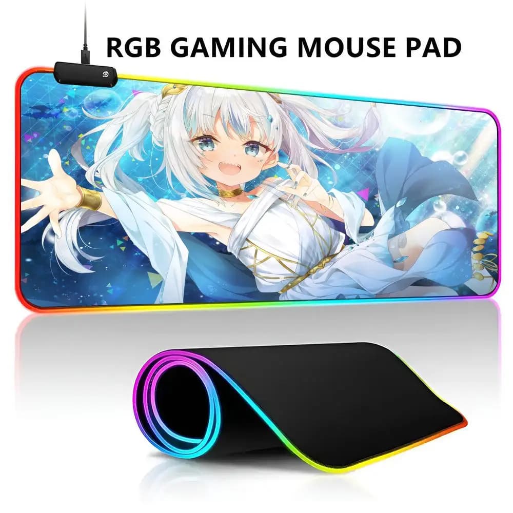Tappetino per Mouse RGB LED Gawr Gura, Impermeabile, Grande, per Gaming, Tappeto per Tastiera, Tappetino da Scrivania per PC