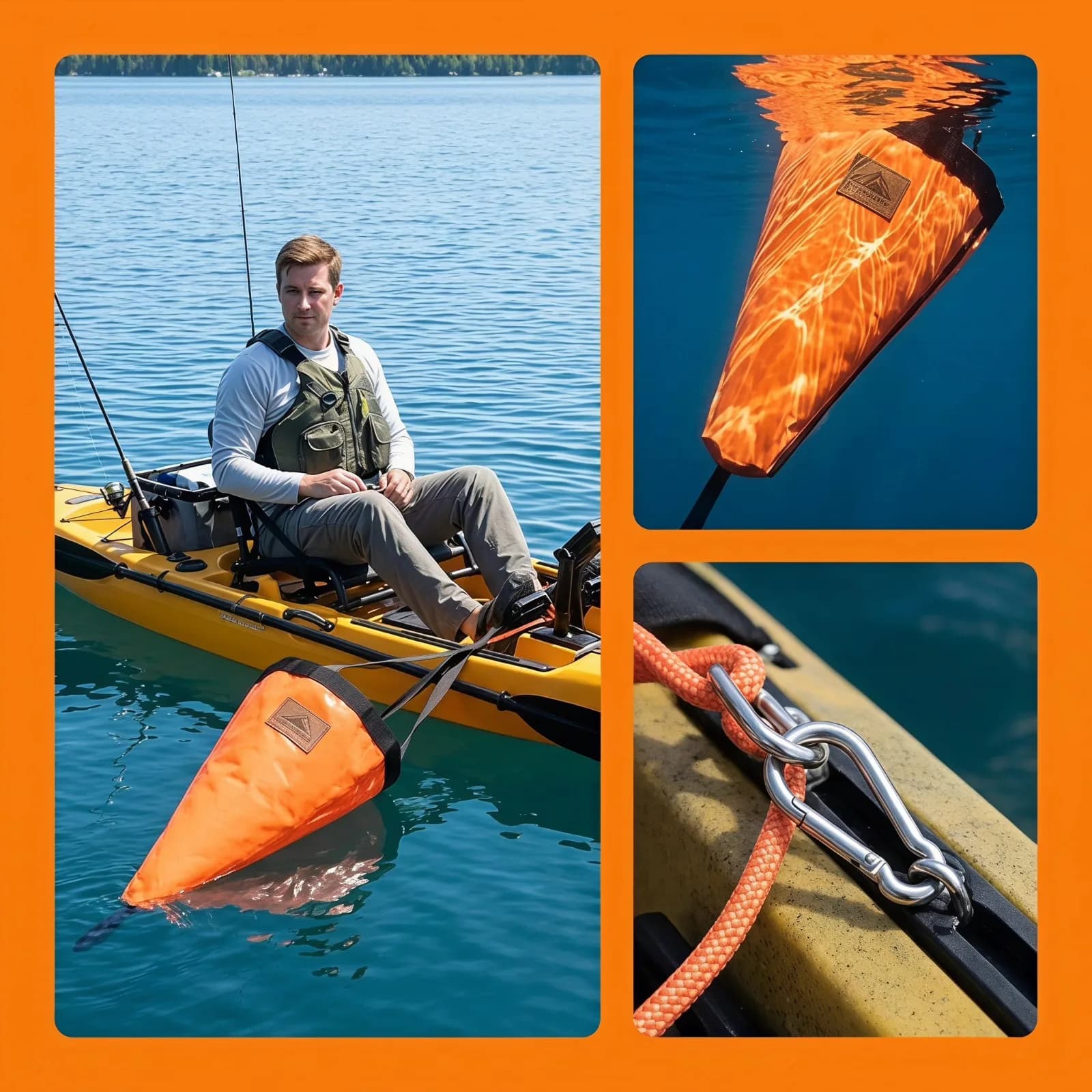 Sea Anchor Drift Sock with Rope Buoy for Kayak Canoe Boat Control, PVC Drift Anchor Kit for Fishing Boats