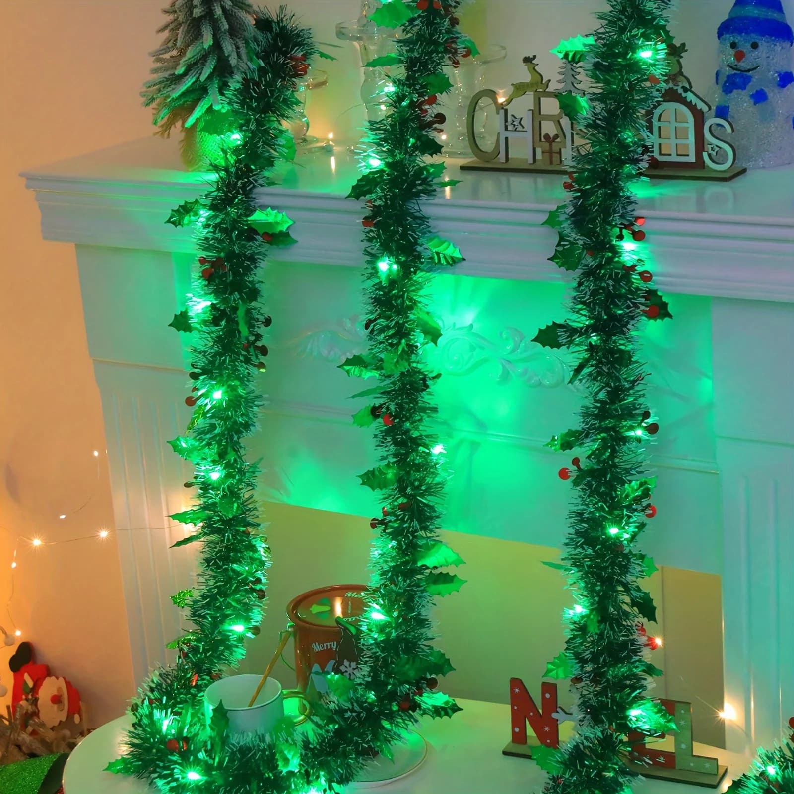 Christmas Garland Decoration, Plastic Light Fairy String Garland for Christmas, New Year Universal Holidays Dry Battery Powered