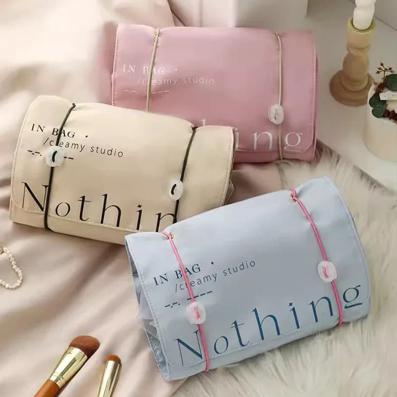 Foldable Detachable Travel Cosmetic Bag Large Capacity Ins Style Portable Makeup Wash Organizer Handbag for Daily Trip Outing