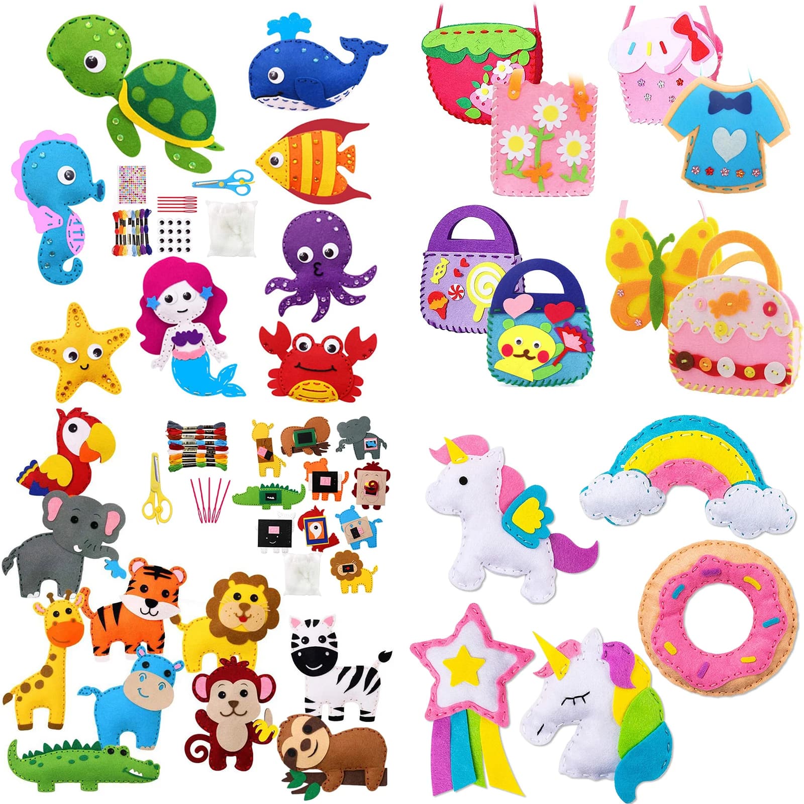 Kit da cucito per bambini Kit artigianale per animali del bosco Cucito fai-da-te Animali di peluche in feltro per bambini Principianti Set da cucito educativo Giocattolo artistico per ragazza