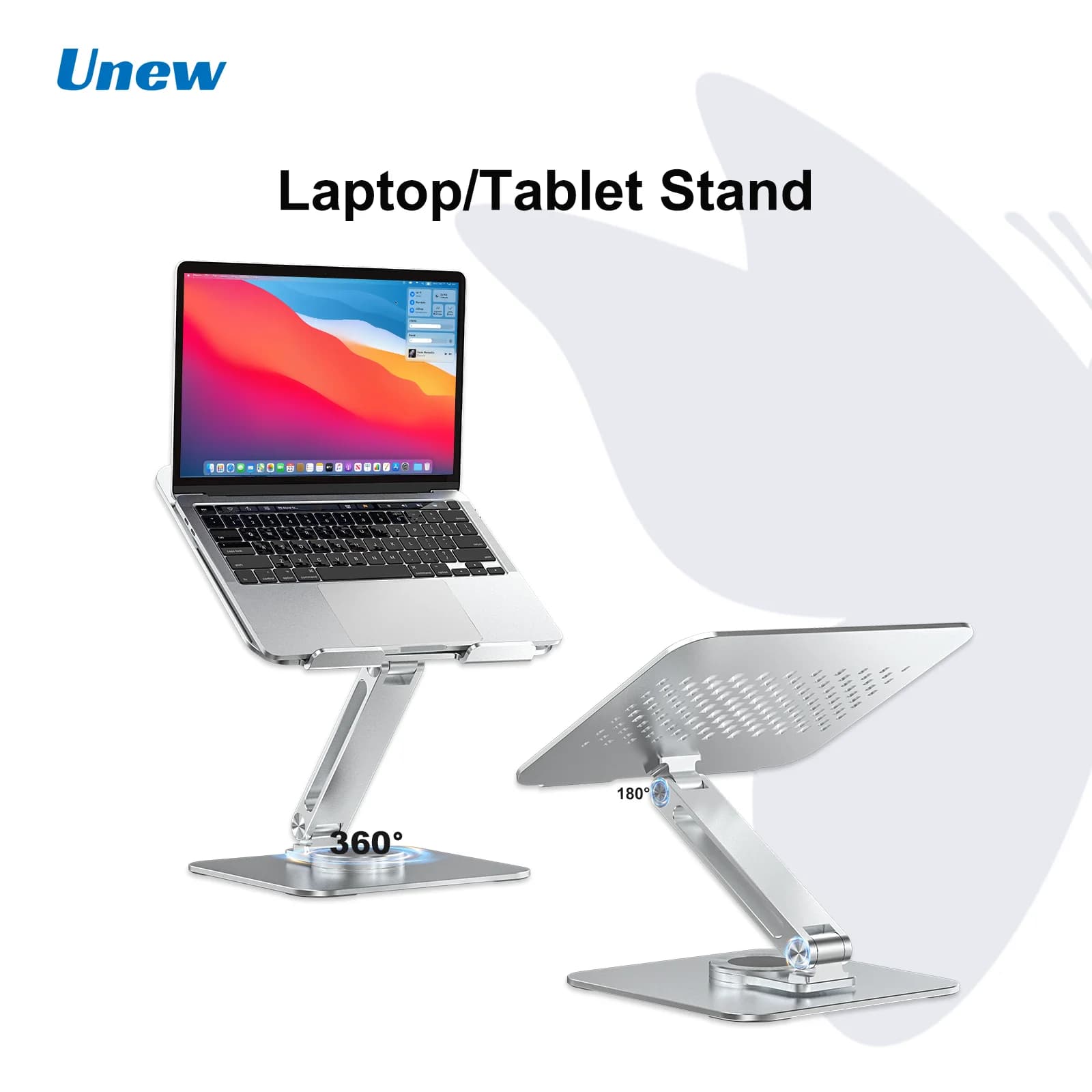 Unew 360 ° Supporto per laptop/tablet con rotazione, supporto portatile regolabile in lega di alluminio per iPad/Pad con interruttore per laptop, 4,7-12,9 pollici
