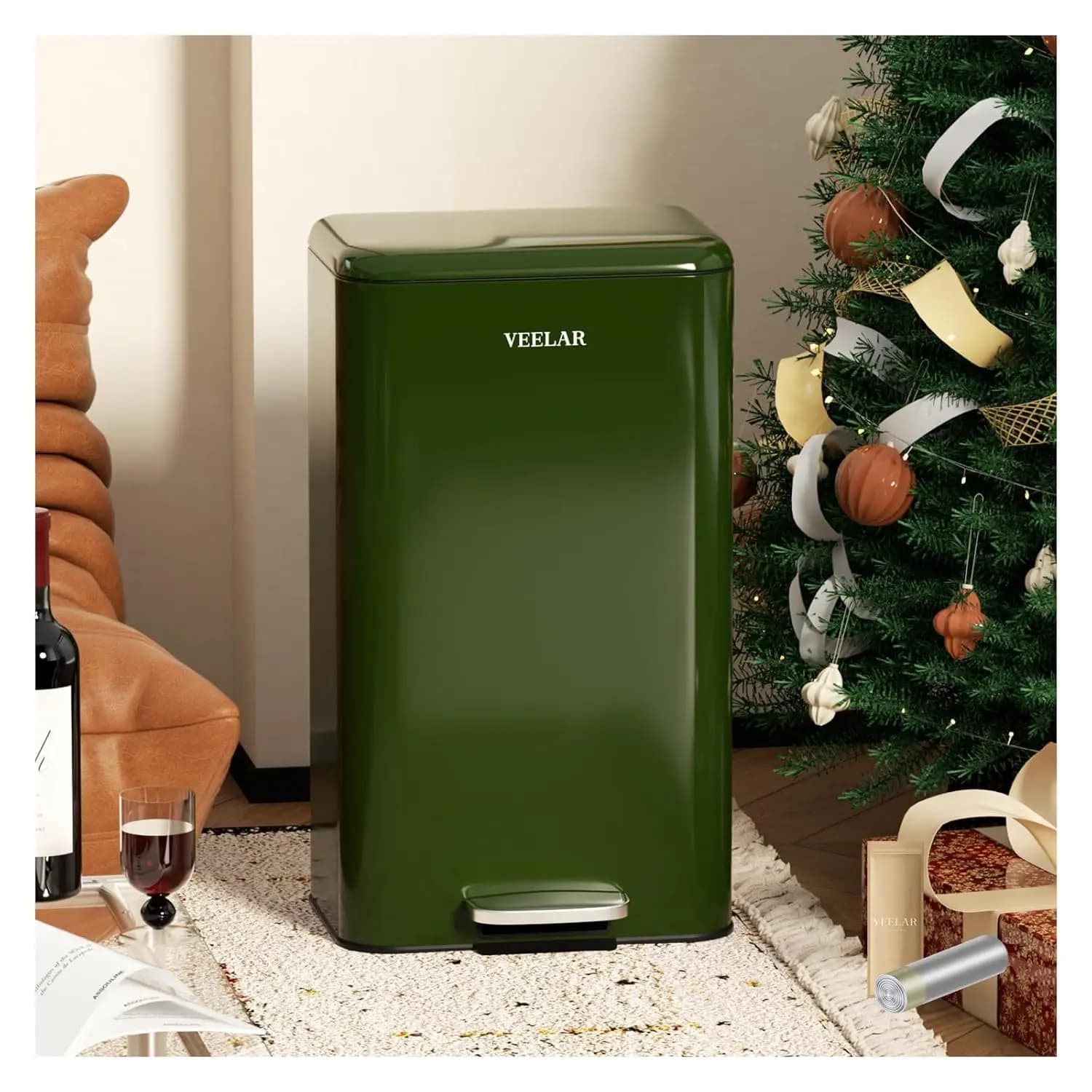 Cestino per Rifiuti da Cucina da 30L (8 Galloni) - Pattumiera in Acciaio Inossidabile con Pedale, Contenitore per Riciclo con Coperchio per Ufficio e Bagno (Grigio)