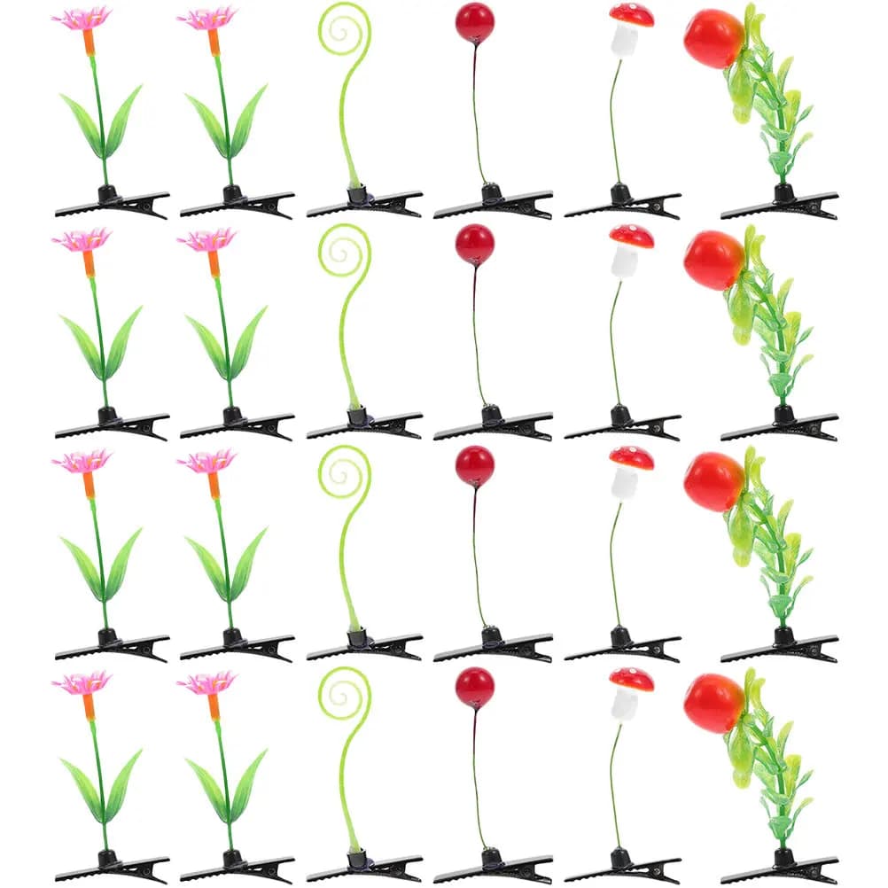24Pcs Simulation Plant Hair Clips Cute Small Hairpins for Everyday Wear Birthday Party Hair Accessories for Women
