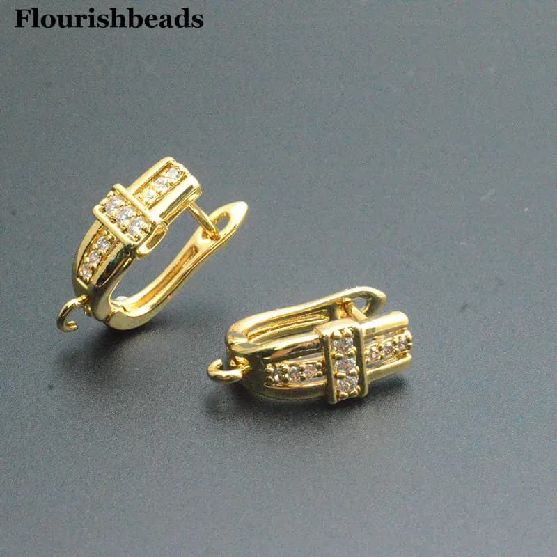 30pc High Quality CZ Paved Cross Shape Wide Earring Hooks Ear Hook Clasps Jewelry Findings