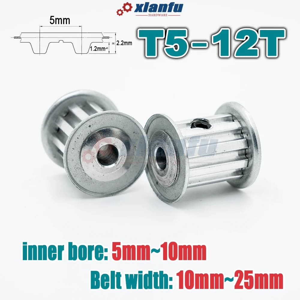 T5 AF Tipo 12 Denti Puleggia Cinghia Dentata 12T Trasmissione Ruota Motrice Sincrona CNC Foro 5 ~ 10mm Larghezza 11/16/21/27mm 12 Denti