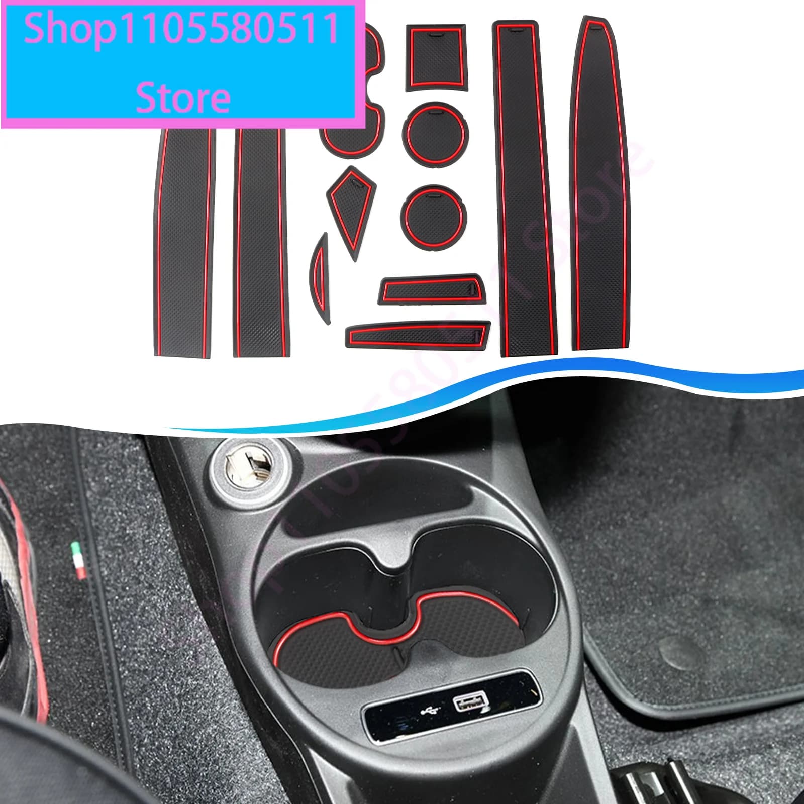 For 2020 Fiat 500 / Fiat Abarth 595 Car Door Groove Mat Anti-slip Slot Pad Auto Interior For Fiat 500 Accessories 2020