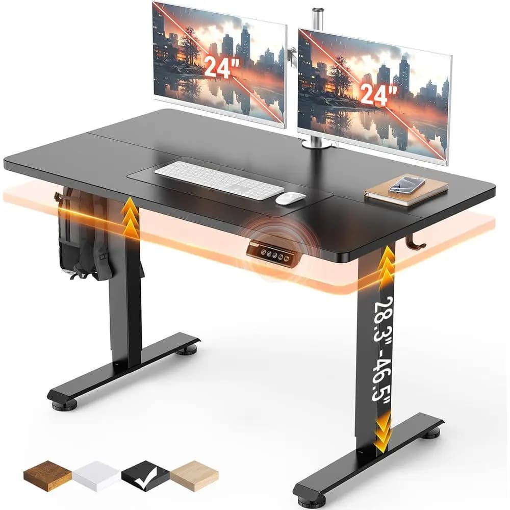 Scrivania Regolabile in Altezza da 120 cm, con Piano in Legno, per Computer, Lavoro da Casa, Studio e Gaming, Ideale per Piccoli Spazi