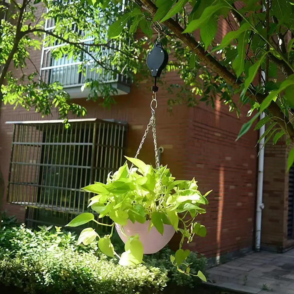 Supporto per Piante Retrattile e Regolabile, Sospensione a Carrucola Resistente per Vasi da Giardino, Patio, Balcone, Fioriere e Mangiatoie per Uccelli