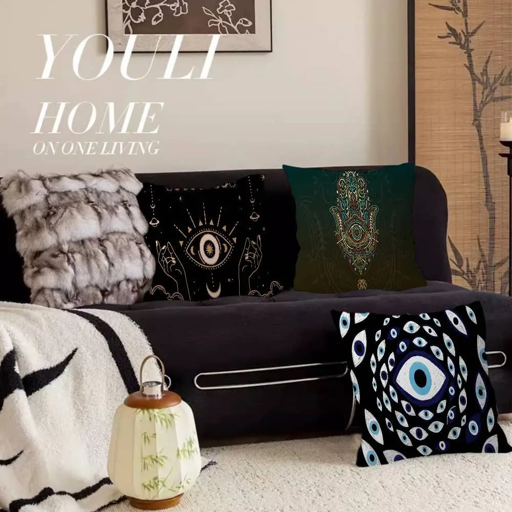 Fodera per cuscino decorativa con motivo Evil Eye e Anime, per divano e letto, 45x45 cm, alla moda