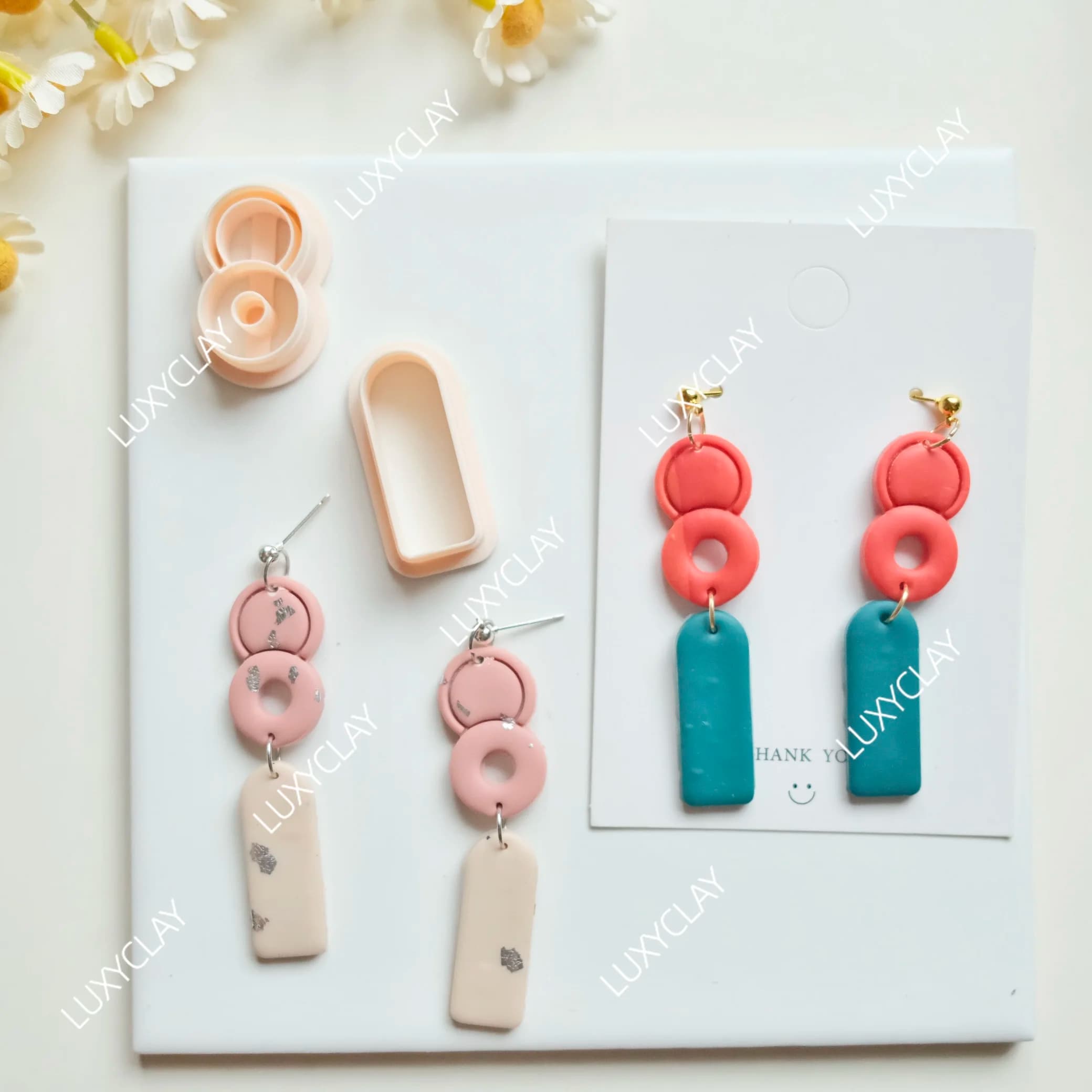 2pcs/set Geometric Circle Donut Polymer Clay Cutters for Jewelry Earrings Making, Circle and Long Arch Dangle Clay Molds